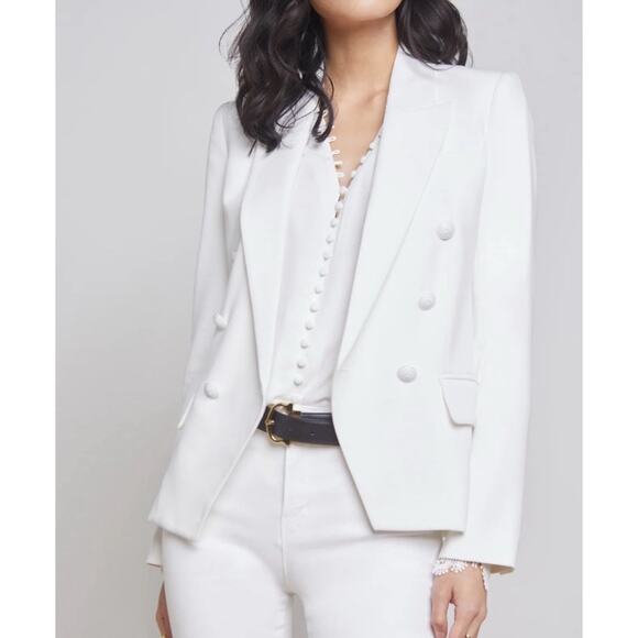 $695 L'AGENCE DOUBLE BREASTED BLAZER JACKET WHITE CLASSIC SZ 18 - Picture 1 of 11